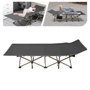 Gray Folding Outdoor Camping Cot, Portable Sleeping Cot, Travel Tent Cot for Camping, Hunting, Hiking, Max Load Capacity 280 KG
