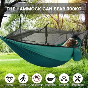 Camping Hammock with Net Lightweight Portable Double Parachute Hammocks, High Capacity & Tear Resistance for Backyard,Hiking