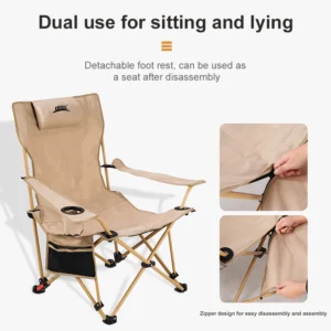 BRS 2-in-1 Reclining Camping Chair Lightweight Folding Camping Lounge Chair with Adjustable Backrest & Footrest for Beach