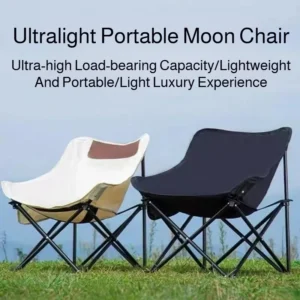 Portable Folding Moon Chair Outdoor Camping Fishing Stool Leisure Reclining Chair with Storage Pockets Lightweight Easy To Carry