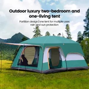 10 Person Camping Tent, Waterproof Windproof Family Tent, 2 Room 1 Living Room, Instant Setup for Outdoor Beach Picnic, 210D Oxf