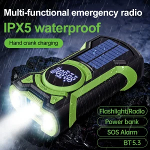 Solar Emergency Weather Radio Bluetooth-Compatible5.3 Hand Crank Weather Alert Radio Phone Charger SOS Alarm for Outdoor Camping