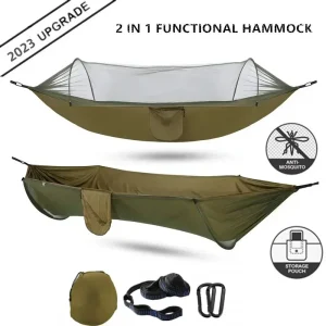 Camping Hammock with Mosquito Net Pop-Up Light Portable Outdoor Parachute Hammocks Swing Sleeping Hammock Camping Stuff
