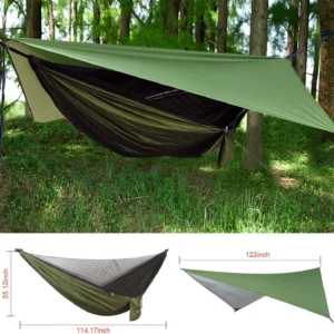 Camping Hammock With Rain Shelter Portable Outdoor Single Double Person Tent Green Rain Shelter Rain Cover Beach Sunshade Canopy